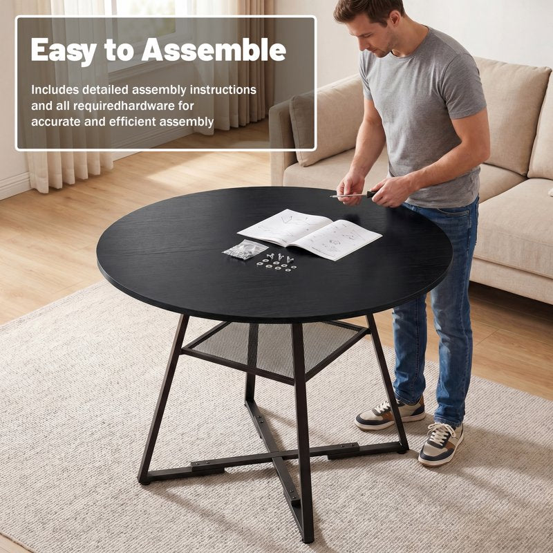 42-Inch Round Dining Table for 4-6 - Farmhouse Style, Black