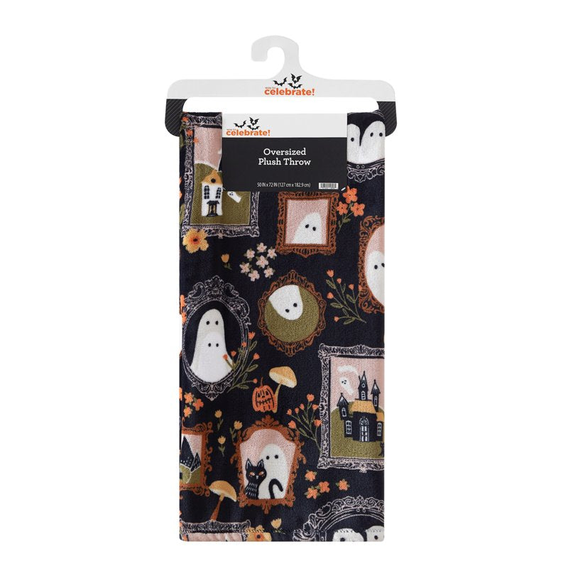 Halloween Ghosts Plush Oversized Throw Blanket - Black 50 x 72 in - Fall Cozy Decor
