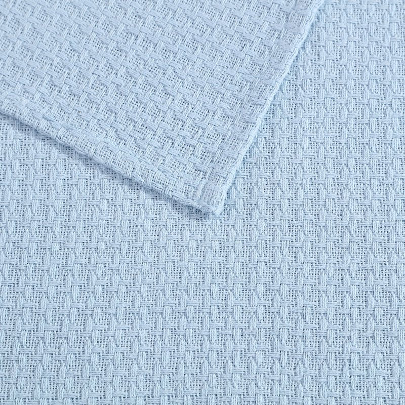 Grand Hotel Woven Cotton Blanket - King Size Pearl Blue - Soft & Durable Bed Cover