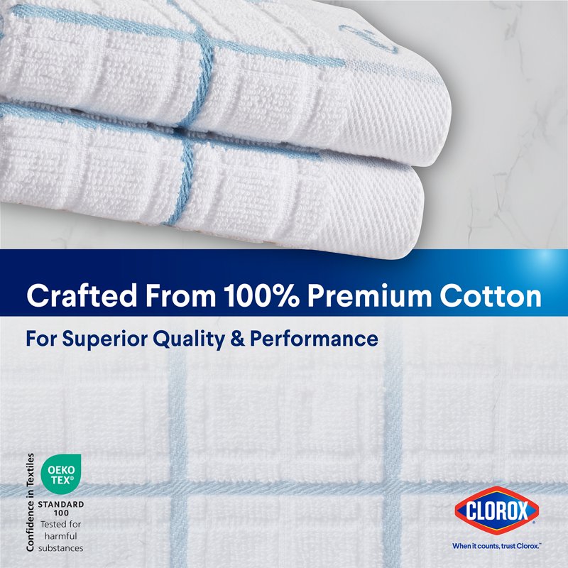 Clorox Cotton Dish Cloths 2 Pack - Highly Absorbent 12" x 12" Blue