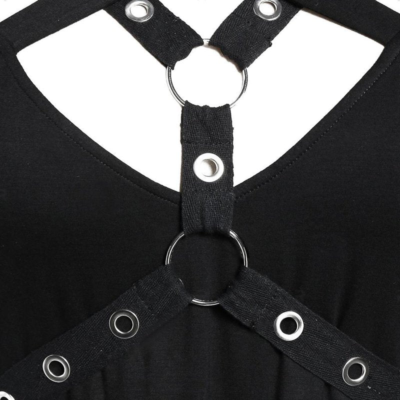 Gothic Black Dress for Women Halloween Costume Plus Size Lace Trim Sleeve