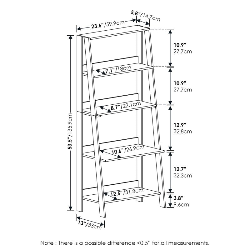 5-Tier Ladder Bookcase Display Shelf - Espresso