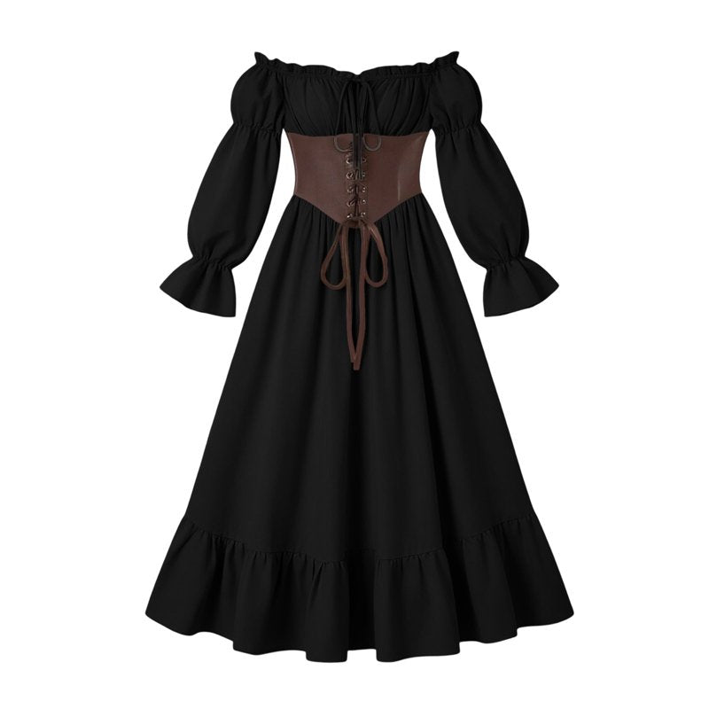Ladies Gothic Corset Maxi Dress BB-Black S Halloween Victorian Long Dress