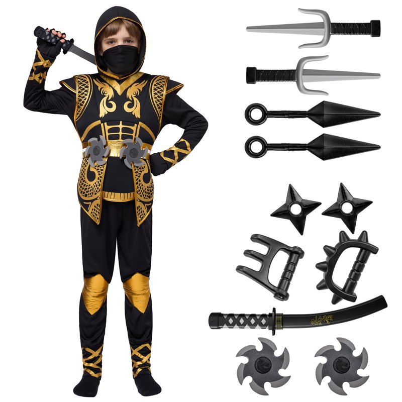 Kids Golden Ninja Costume for Toddler Boys Halloween Dress Up - Variation L (10-12 Years)