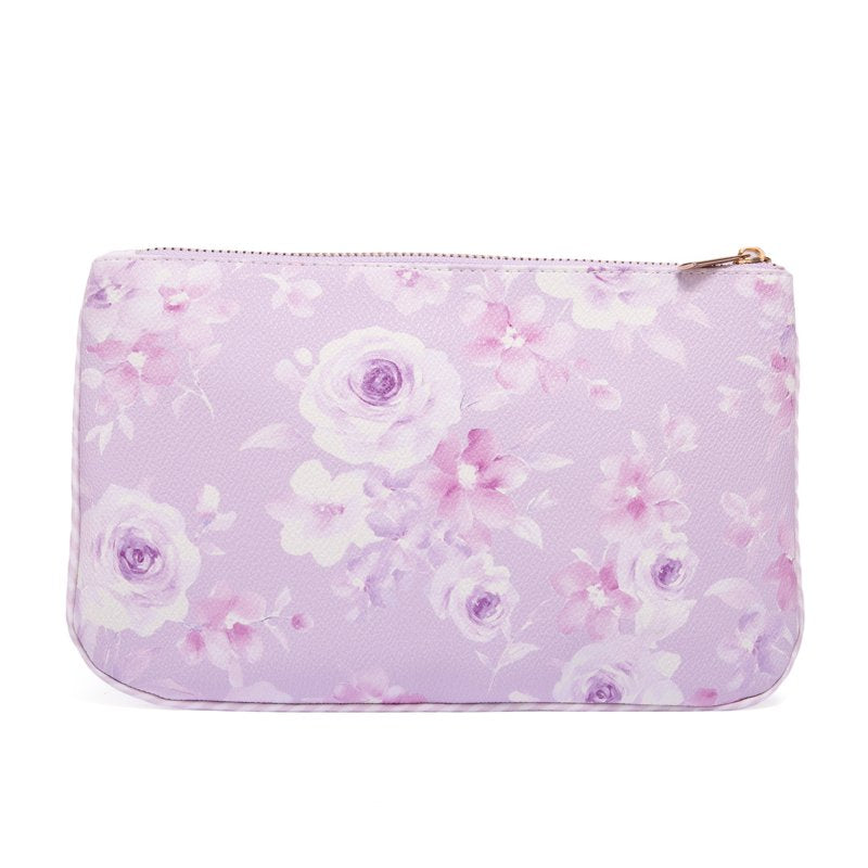 Purple Floral Large Zipper Pouch - Versatile Makeup & Travel Bag
