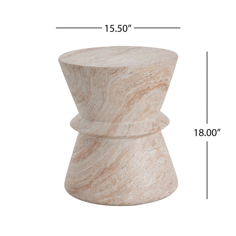 15.5" Outdoor Concrete Hourglass Side Table - Travertine Finish