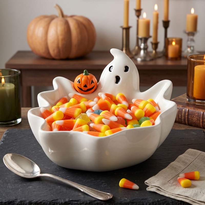 Ghost Candy Bowl Halloween Ceramic Serving Dish - White Ghost Variation #016