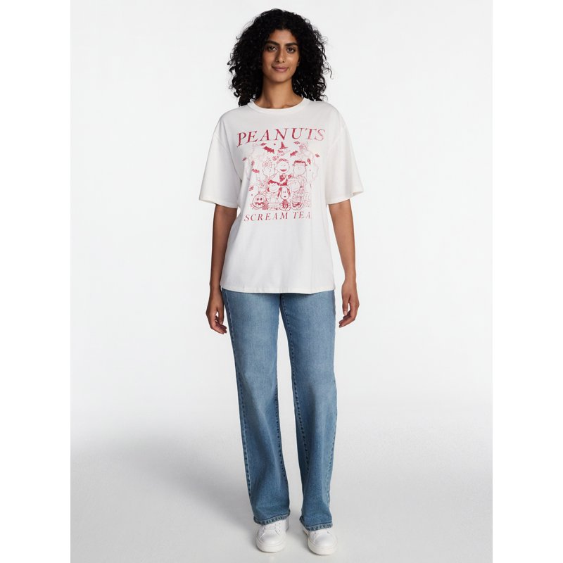 Peanuts Women's Halloween Graphic Oversized T-Shirt - Vanilla XXS