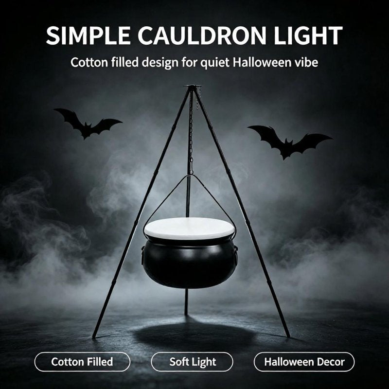 Halloween Outdoor Witch Cauldron with Tripod & Timer Lights - 12 White, 30.4 x 7.8 Inches