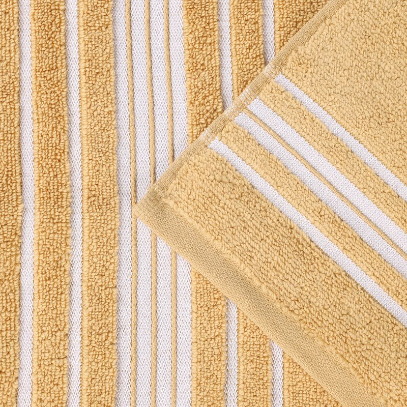 Zero Twist Cotton Hand Towel Set of 6 - Gold Floral Jacquard & Solid - Superior Sadie