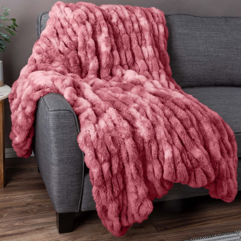 Pink Faux Fur Throw Blanket 60x80 Inch Cozy Bed Sofa Accessory - Lavish Home