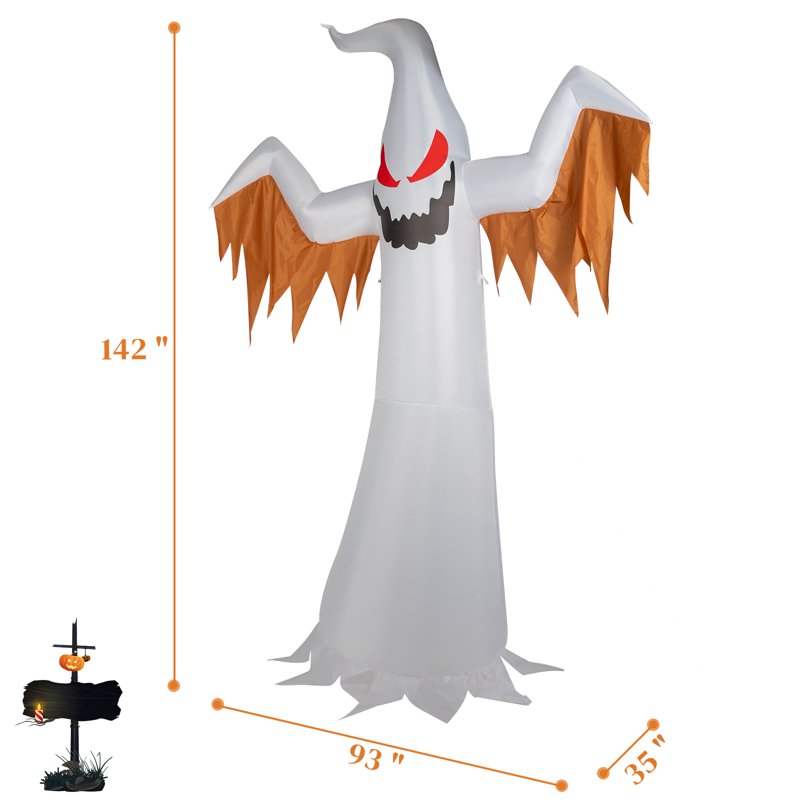 12 FT Inflatable Ghost Halloween Yard Decoration with Lights & Stakes