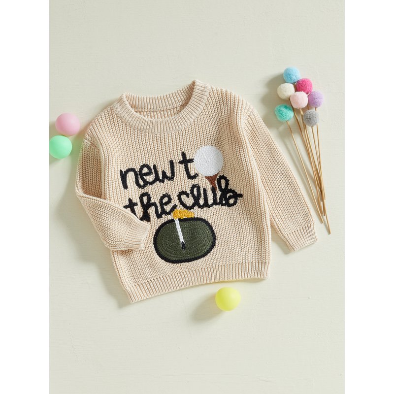 Toddler Boy Girl Fall Sweater with Golf Letter Embroidery - Style 42, 3-6 Months