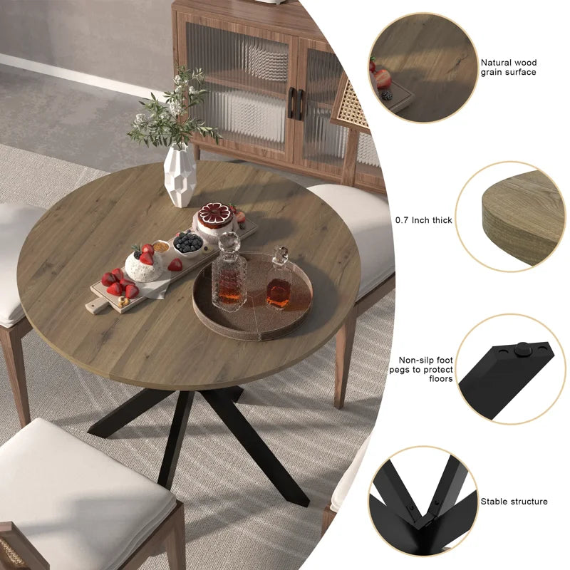 Round Dining Table for 4 - 31.5" Small Kitchen Table with MDF Top & Metal Legs
