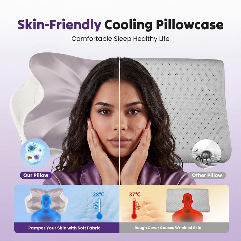 White Contour Memory Foam Pillow with Pillowcase - Ergonomic Neck & Shoulder Support for Side & Back Sleepers