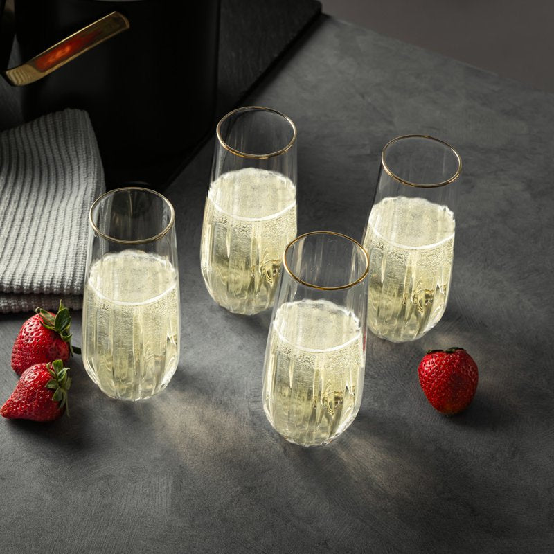 4-Piece Scalloped Stemless Flute Glass Set - Single