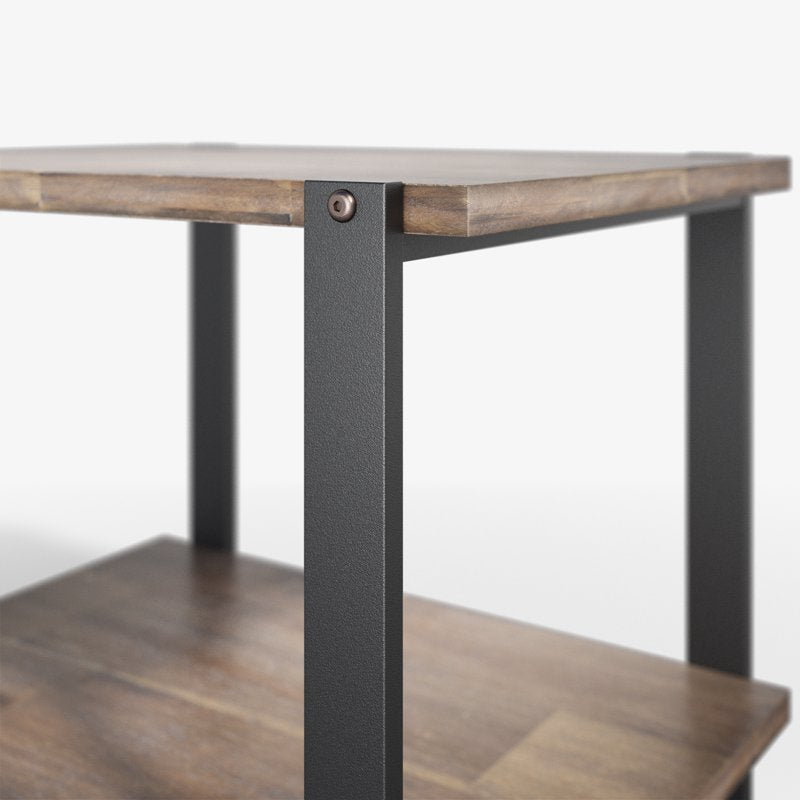 Modern Industrial End Table with Solid Acacia Wood Top