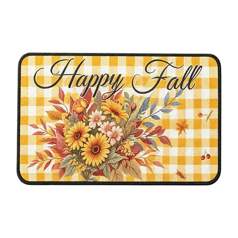 Thanksgiving Doormat with Fall Flowers Non-Slip Indoor Outdoor Decoration - U