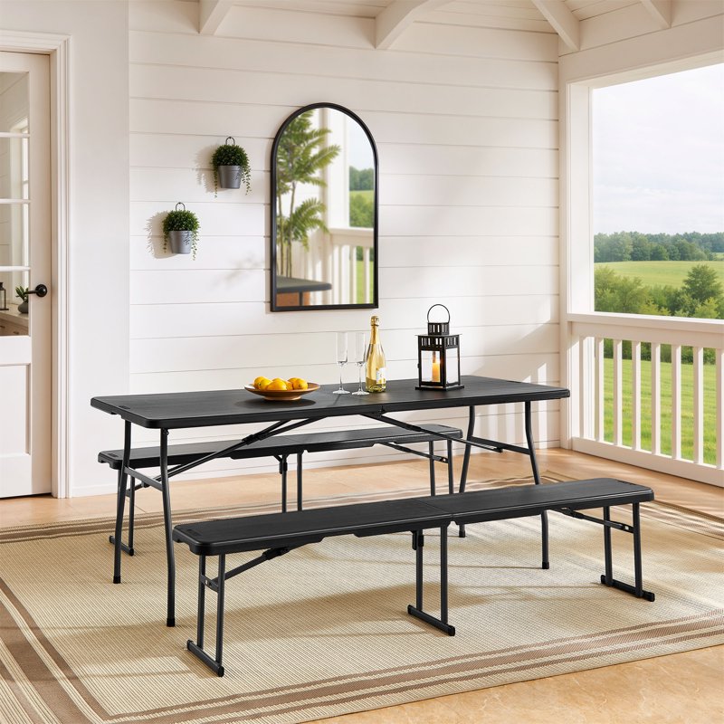 6 ft Fold-in-Half Bench with Carrying Handle, Steel Frame