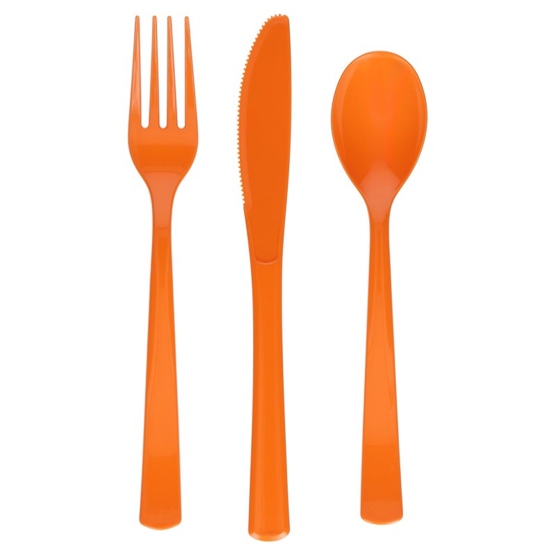 Disposable Cutlery Set - Tangerine 24 Pieces, Forks Spoons Knives for Parties