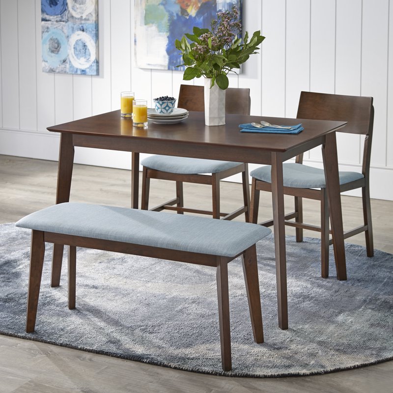 Mid Century 4-Piece Dining Set with Bench - Blue