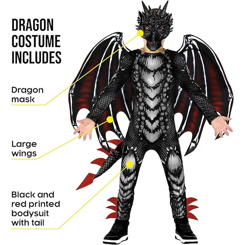 Boy Dragon Jumpsuit Halloween Costume - Black Red, Size S Variation of THIS listing