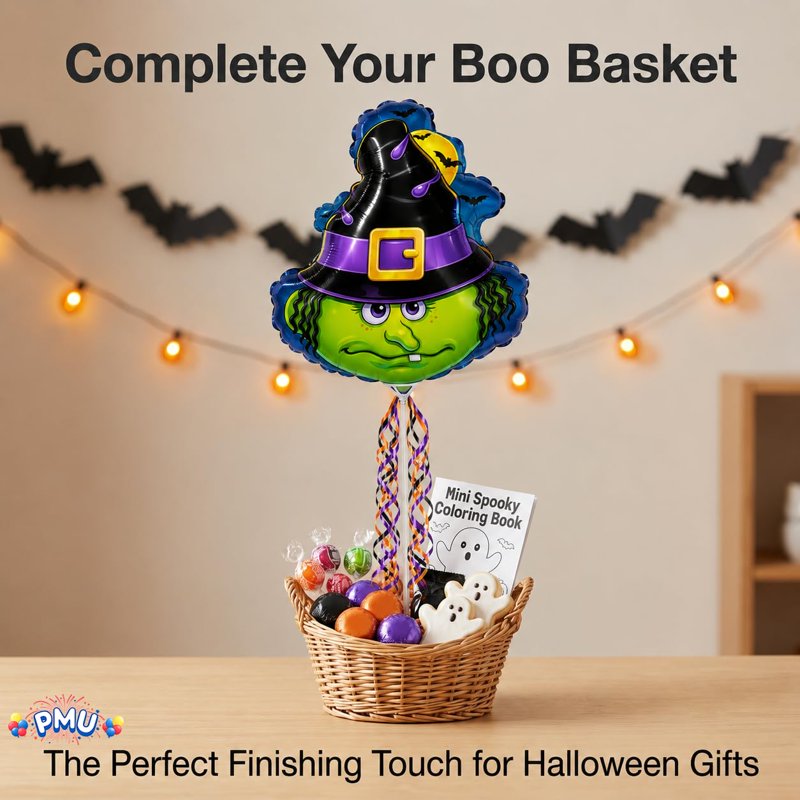 PMU Halloween Pre-Inflated 9 Inch Witch Face Balloons on Stick - Pkg of 1