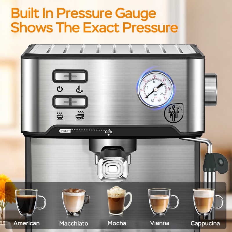 20-Bar Espresso Coffee Machine with Milk Frother - Silver