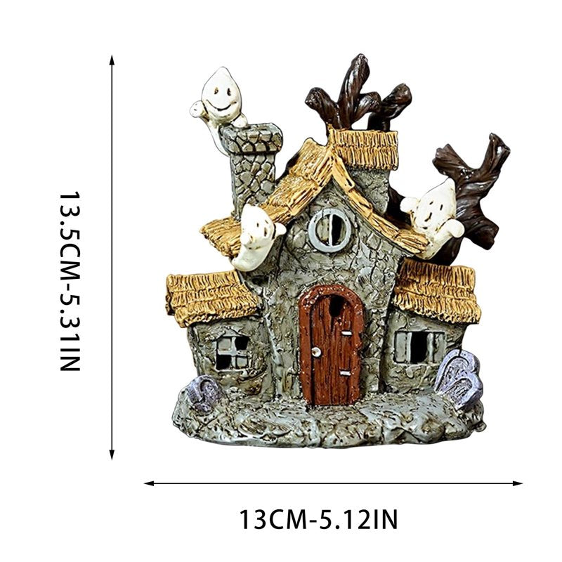 Halloween Tree Ghost Tomb Ornament Glowing Decor Handcrafted Resin Figurine - Black