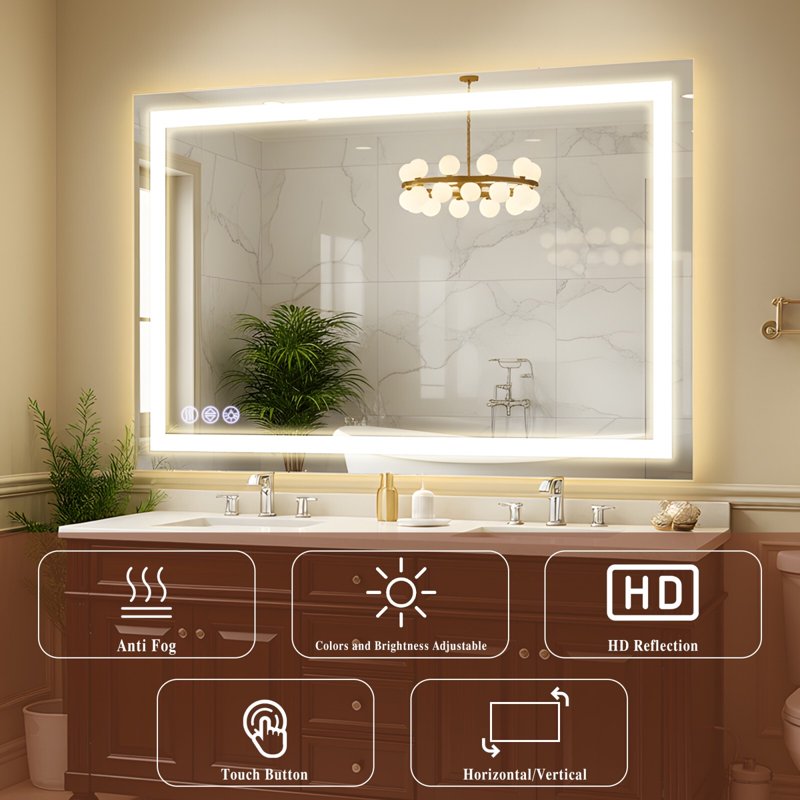 AUROMIR 30x60 Inch LED Bathroom Vanity Mirror with Dimmable 3 Color Modes