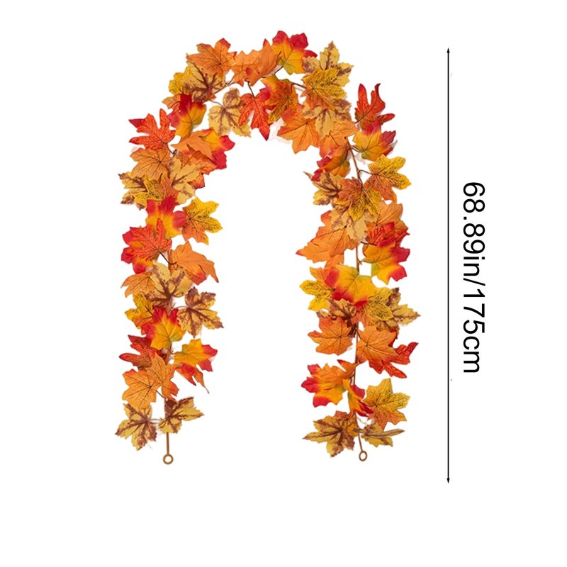 Autumn Maple Leaf Garland with Acorns - Flexible Fall Decor for Mantel & Table - Orange Q