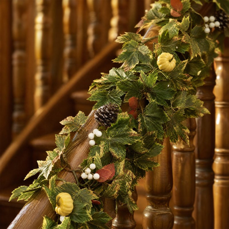 Artificial Fall Maple Leaf Garland with Pumpkins and Pine Cones - 74.8in Rattan Vines for Halloween Thanksgiving Decor
