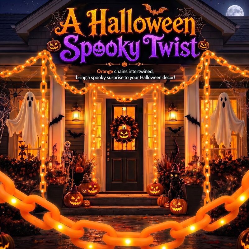 Halloween Chain Lights 10ft Orange Waterproof LED String with 8 Modes - Battery Operated