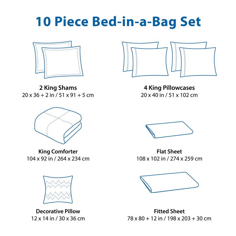 King 10-Piece Bed in a Bag Comforter Set with Sheets - Grey Multi