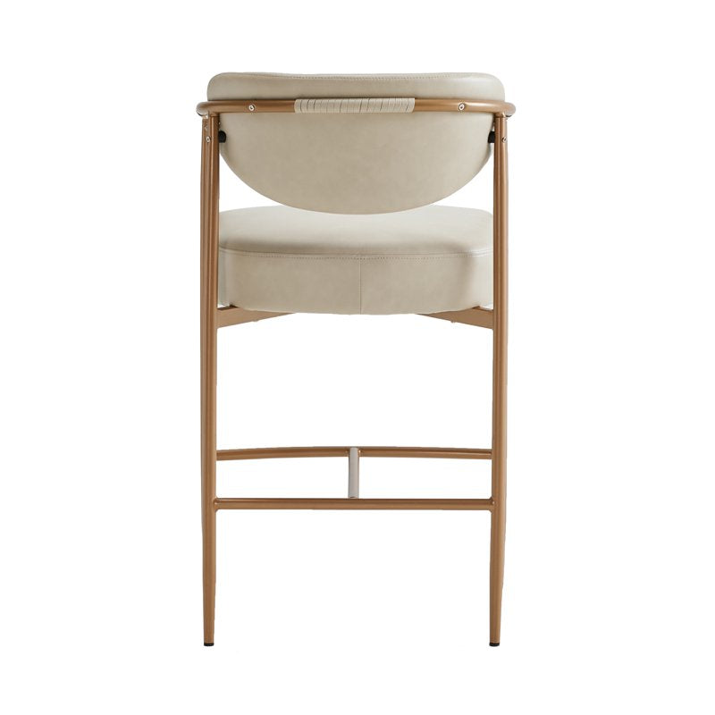 Modern Counter Bar Stool Set of 2 - Beige with Gold Frame