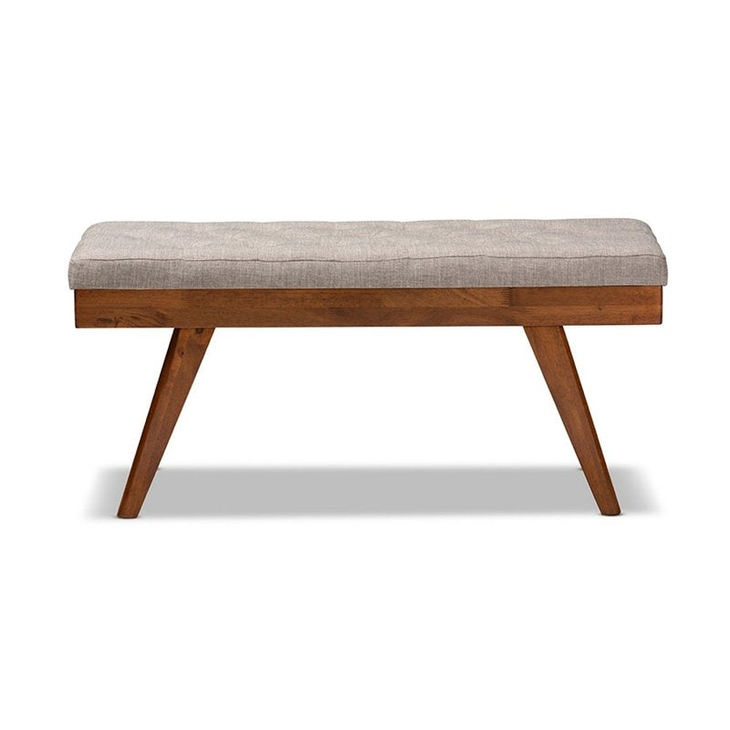 Mid-Century Modern Upholstered Dining Bench - Light Grey & Oak