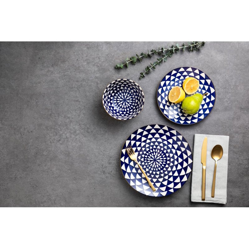 Ceramic Dinnerware Set - 12-Piece Medallion Design - Blue