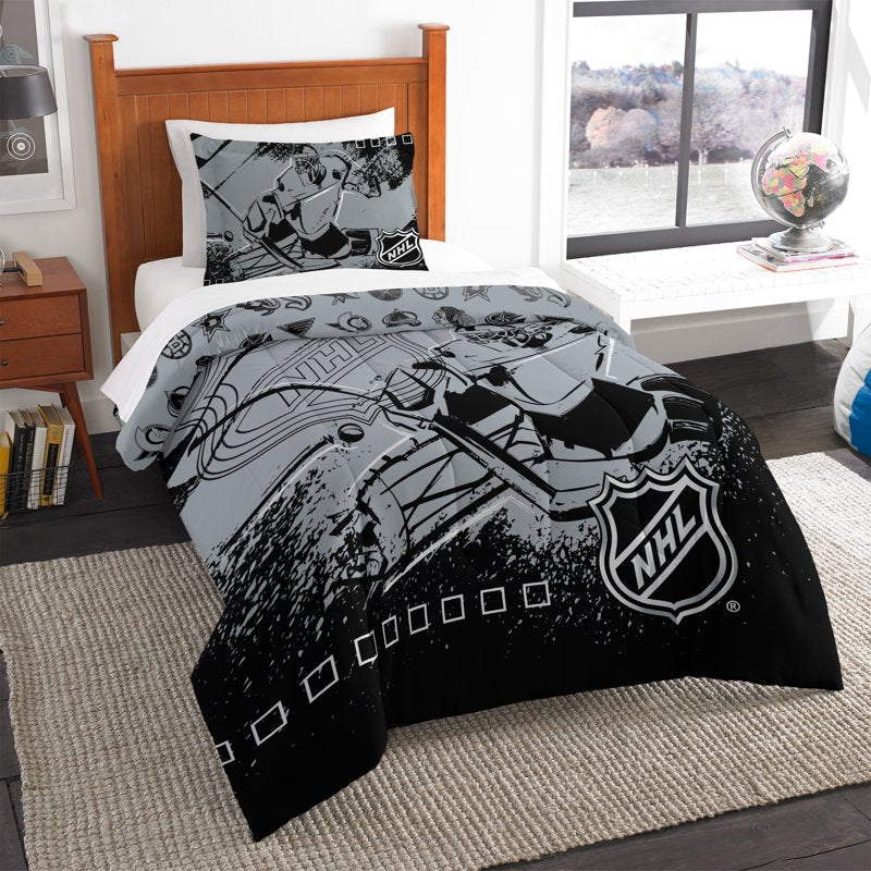 NHL Multi Team Puck Stop Twin/Full Comforter Set with Pillowcase - Variation of THIS listing