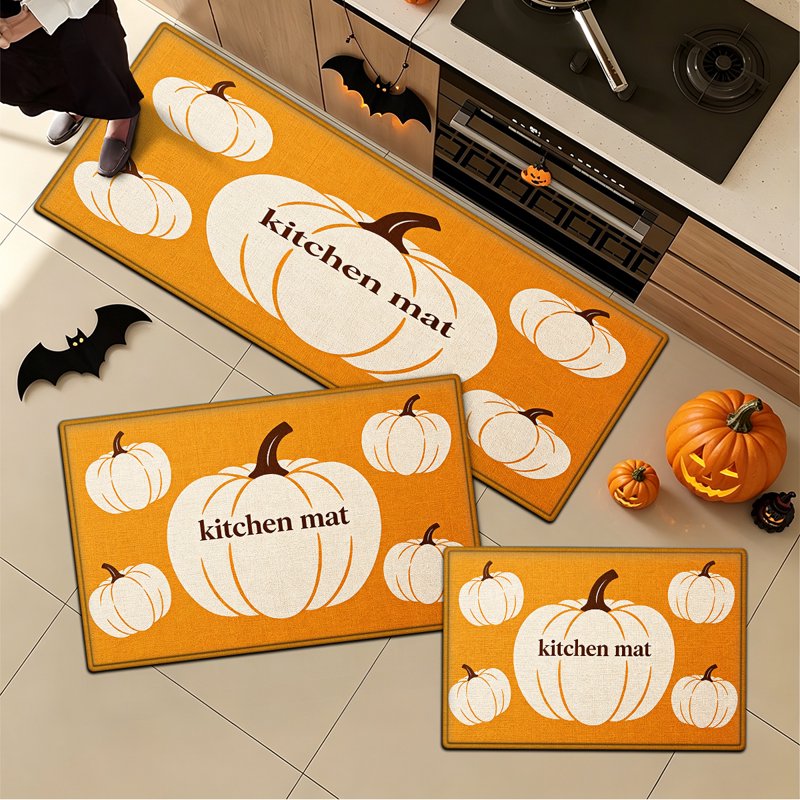 Halloween White Pumpkin Flannel Kitchen & Entryway Rug - 15.7x23.6 Inches
