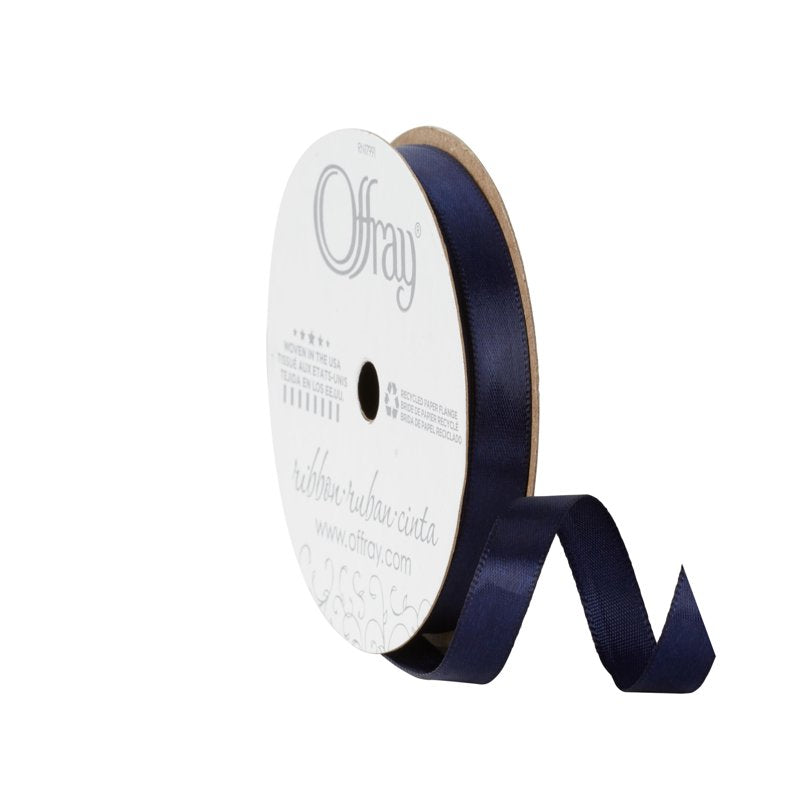 Navy Blue Satin Ribbon - 3/8 Inch x 18 Feet, Single Face Polyester Craft Ribbon - Offray