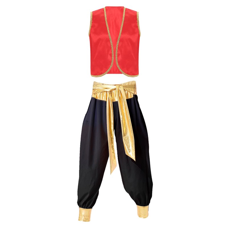 Men's Arabian Prince Costume Vest and Harem Pants Set - Burgundy & Black, Large