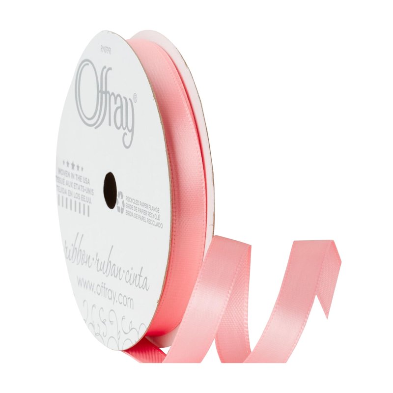 Pink Satin Ribbon 3/8 Inch Wide, 18 Feet, Single Face Polyester - Offray