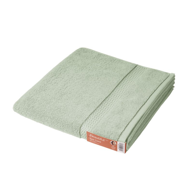 Dobby Bath Towel - Sage Green, 100% Cotton, Soft & Absorbent - Beautiful by Drew Barrymore, Solid Print