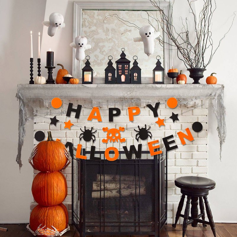 Halloween Skeleton Banner Garland - 118in Non-Woven Fabric Hanging Decor - Variation J