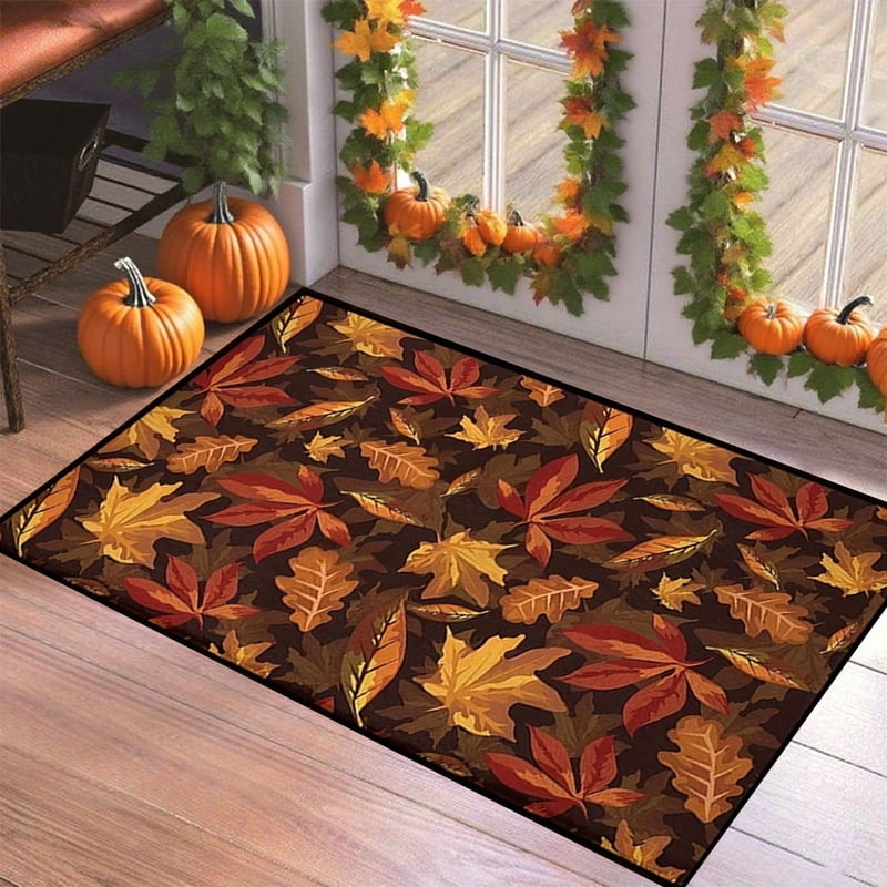 Syligr Halloween Thanksgiving Doormat with Maple Leaf & Pumpkin - Non-Slip Fall Entry Rug - Variation C