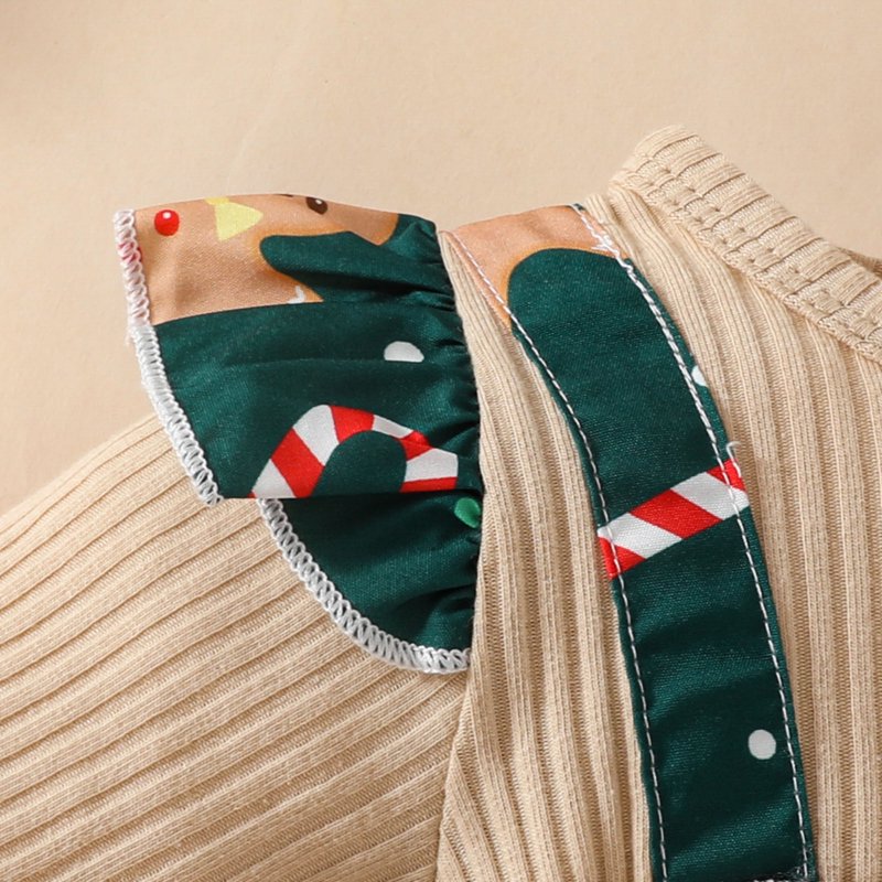 Green Baby Girl Christmas Outfit Set - Long Sleeve Romper & Suspender Dress, 6-9 Months