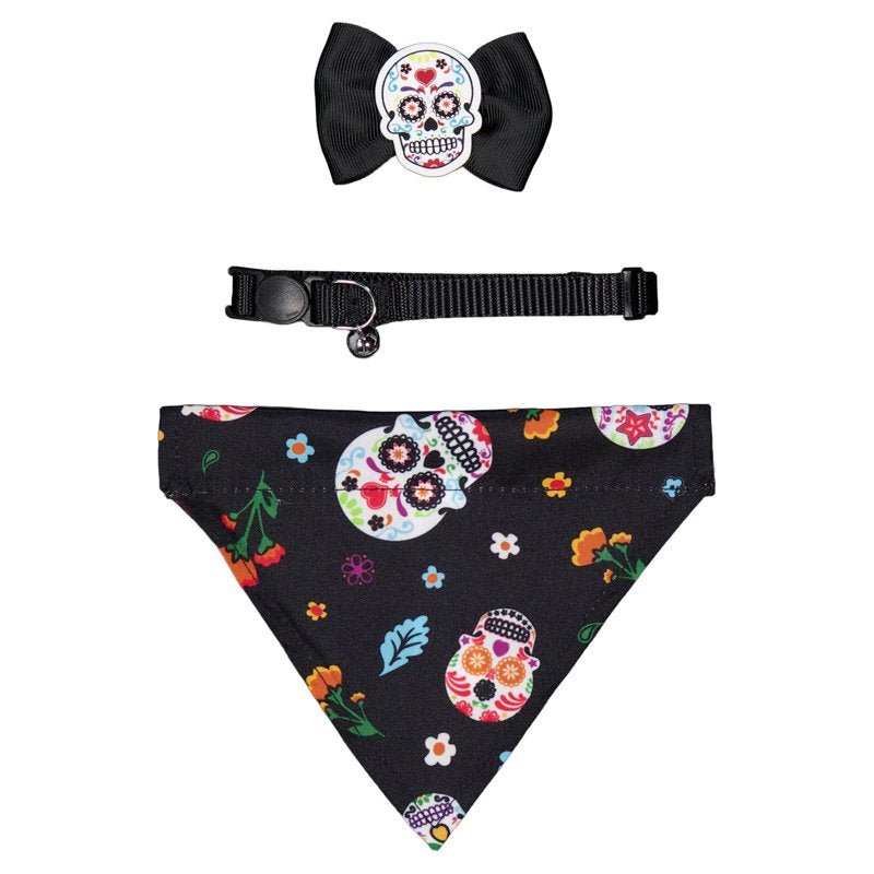 Halloween Cat Collar Set with Bandana and Bow Tie - Adjustable, 3 Pieces