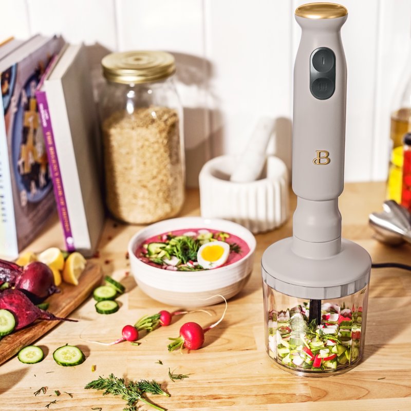 2-Speed Immersion Blender with Chopper & Measuring Cup - Porcini Taupe
