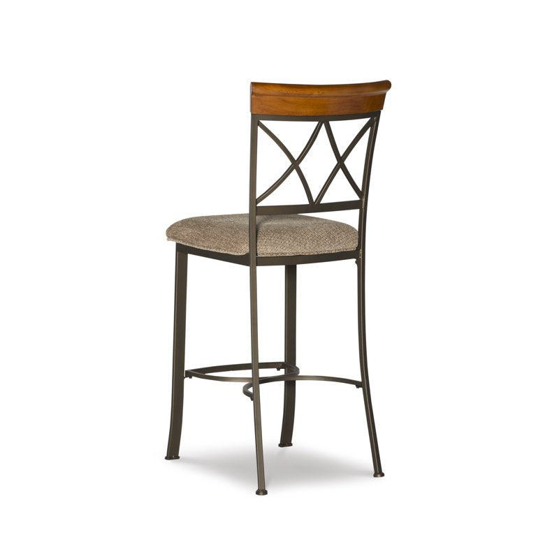29" Pewter Metal Bar Stool with Diamond Back and Upholstered Seat