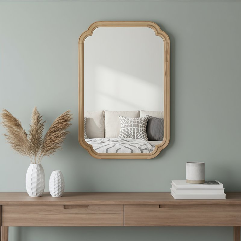 24x36 Inch Natural Solid Wood Frame Mirror - Decorative Wall Mirror for Bedroom & Living Room